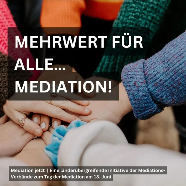 ✨ **"Mediation – Mehrwert für alle!"** ✨

Heute ist der 18.11. und damit sinds noch 7 Monate bis zum Tag der Mediation am 18. Juni! 🚀 Die Kampagne **„Mediation jetzt!“** ist eine länderübergreifende Initiative der Mediationsverbände im DACH-Raum, die bis zum großen Tag jeden Monat mit kurzen, prägnanten Slogans auf die Vorteile der Mediation aufmerksam macht. Von Österreich bis Deutschland und der Schweiz setzen wir uns gemeinsam für eine friedlichere und lösungsorientierte Zukunft ein. 🌍💼

Als Mediatorin bin ich stolz, Teil dieser Bewegung zu sein und dazu beizutragen, dass Konflikte nicht nur gelöst, sondern auch als Chancen zur Verbesserung genutzt werden. Lasst uns die Vorteile der Mediation sichtbar machen und den Dialog in allen Bereichen stärken! 

🗓 Merkt euch den 18. Juni schon mal vor – und lasst uns gemeinsam daran arbeiten, dass Konflikte konstruktiv gelöst werden können. Schreibt mir gerne, wenn ihr mehr über die Kraft der Mediation erfahren wollt!

Organisatoren: @bafmdeutschland @bundesverbandmediation BMWA, DFfM, DGM, DGM, FSM, ÖBM, Verband Mediation

#MediationJetzt #TagDerMediation #MehrwertFürAlle #Konfliktlösung #Wirtschaftsmediation #Mediationsszene #DialogFördern #ZusammenArbeiten #KonflikteLösen #PositiveVeränderung #MediationDACH #Mediationsverbände #FriedlicheLösungen #Mediatorin #TdM2025