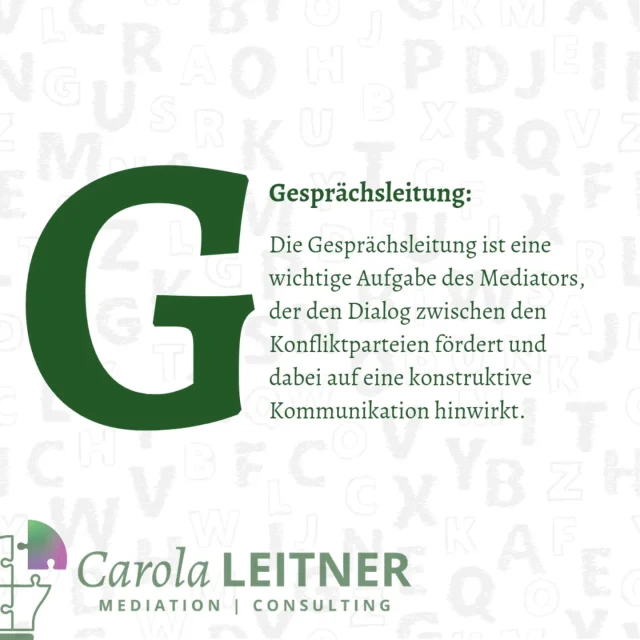 🌟 Mediation von A bis Z 🌟

G – wie Gesprächsleitung 🗣️

Eine gelungene Gesprächsleitung ist das Herzstück jeder Mediation! Der Mediator übernimmt dabei die wichtige Aufgabe, den Dialog zwischen den Konfliktparteien zu fördern und für eine konstruktive Kommunikation zu sorgen. 🎯

Durch eine achtsame und strukturierte Gesprächsführung schafft der Mediator Raum für gegenseitiges Verständnis und respektvollen Austausch. So hilft er den Beteiligten, ihre Standpunkte klar zu formulieren, Lösungen zu erarbeiten und gemeinsam nachhaltige Entscheidungen zu treffen. ✨

Lasst uns daran erinnern: Ein guter Mediator hört zu, lenkt und inspiriert – immer mit dem Ziel, Brücken zu bauen und Konflikte zu lösen. 🌉💬

#MediationVonAbisZ #Gesprächsleitung #Konfliktlösung #KommunikationFördern
#Mediation #Wirtschaftsmediation #ZusammenArbeiten #DialogStärken #Lösungsorientiert #KlarheitSchaffen #VerständnisAufbauen #PositiveVeränderung #Mediatorin